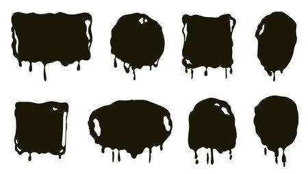 Drip creepy paint splat horror blot blob frame isolated set. Vector flat graphic design illustrationのイラスト素材