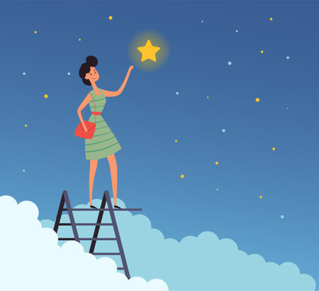 Star sky ladder reach stairs people success concept. Vector graphic design illustrationのイラスト素材