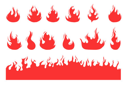 Fire flame cartoon burn isolated set. Vector graphic design illustrationのイラスト素材