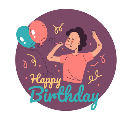 Birthday sticker happy cute party isolated concept. Vector flat graphic design illustrationのイラスト素材