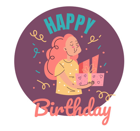 Birthday sticker happy cute party isolated concept. Vector flat graphic design illustrationのイラスト素材
