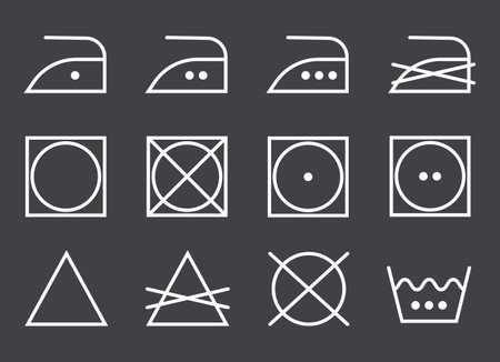 Wash care label cloth symbol instruction fabric textile isolated set. Vector flat graphic design illustrationのイラスト素材