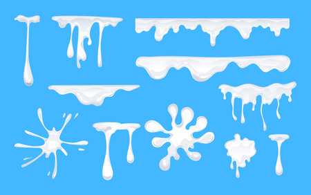 Milk splash drop liquid cream abstract isolated set. Vector flat graphic design illustrationのイラスト素材