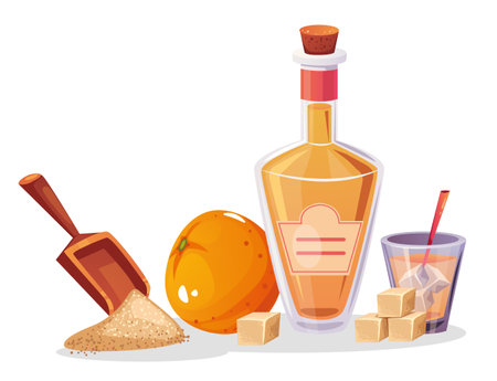 Sugar syrup bottle sugarcane brown sweetener maple concept. Vector flat graphic design illustrationのイラスト素材