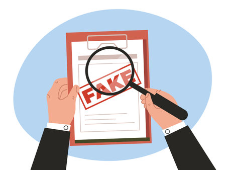 Fake document profile fraud paper office stamp concept. Vector flat graphic design illustrationのイラスト素材