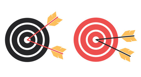 Archery target dart arrow success hit concept. Vector flat graphic design illustrationのイラスト素材