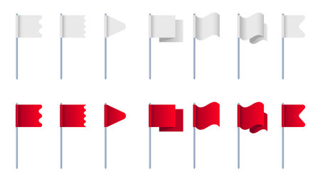 Flag pennant mockup white red toothpick stick isolated set. Vector flat graphic design illustrationのイラスト素材