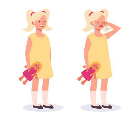 Baby kid cute child cry and happy face concept. Vector flat graphic design illustrationのイラスト素材