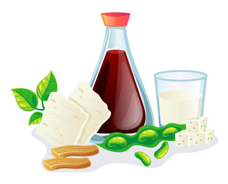 Soy product milk oil food protein soya bean oat concept. Vector flat graphic design illustrationのイラスト素材