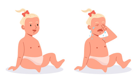 Baby kid cute child cry and happy face concept. Vector flat graphic design illustrationのイラスト素材