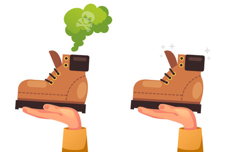 Shoe boots clean and dirty smelly sweaty concept. Vector flat graphic design illustrationのイラスト素材