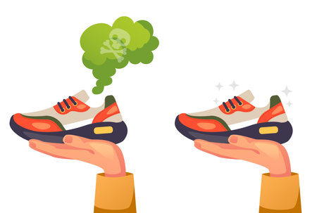Shoe boots clean and dirty smelly sweaty concept. Vector flat graphic design illustrationのイラスト素材