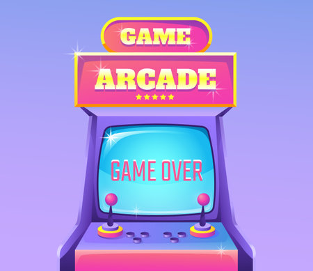 Arcade game over retro machine monitor console concept. Vector flat graphic design illustrationのイラスト素材