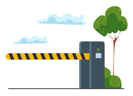 Transport car barrier gate railroad road automatic parking stop concept. Vector flat graphic design illustrationのイラスト素材
