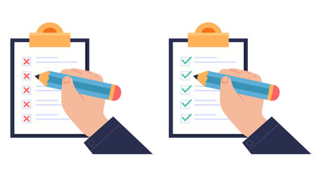 Check list board yes no form task complete signature concept. Vector flat graphic design illustrationのイラスト素材
