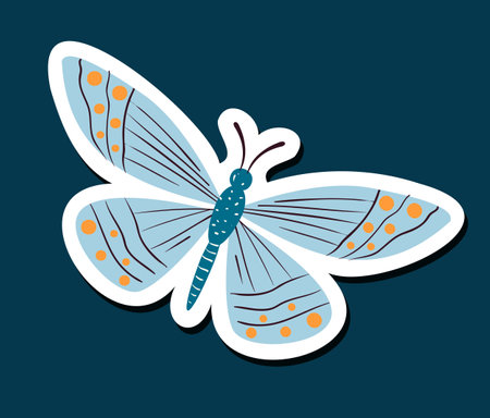 Butterfly cute insect moth floral isolated sticker concept. Vector flat graphic design illustrationのイラスト素材
