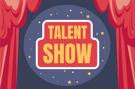 Talent show poster stage curtain announcement concept. Vector flat graphic design illustrationのイラスト素材