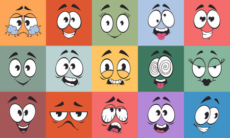 Cartoon character face expression facial emoticon isolated set. Vector flat graphic design illustrationのイラスト素材