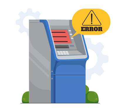 ATM 404 error technology access finance bank concept. Vector flat graphic design illustrationのイラスト素材