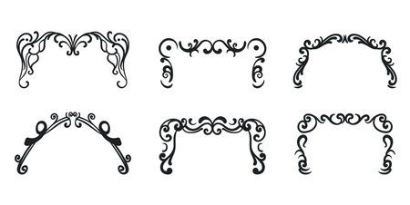 Swirl ornament decoration decor border line isolated set. Vector flat graphic design illustrationのイラスト素材