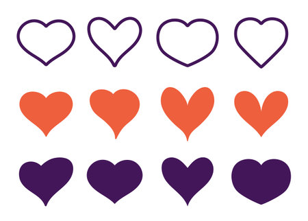 Heart shape icon love symbol doodle draw sketch outline isolated set. Vector flat graphic design illustrationのイラスト素材