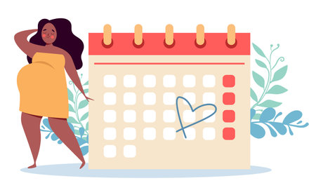 Pregnant woman mother pregnancy calendar waiting birth isolated concept. Vector flat graphic design illustrationのイラスト素材