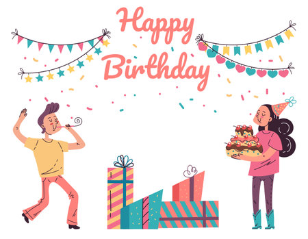Happy birthday card background banner decoration party concept. Vector flat graphic design illustrationのイラスト素材