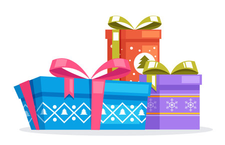 Gift box present christmas stack holiday surprise isolated concept. Vector flat graphic design illustrationのイラスト素材
