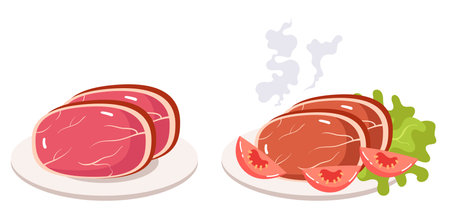 Raw cooked beef meat pork bbq grill meal isolated concept. Vector flat graphic design illustrationのイラスト素材
