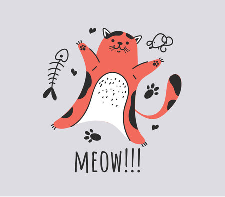 Cat abstract doodle animal print decoration concept. Vector flat graphic design illustrationのイラスト素材