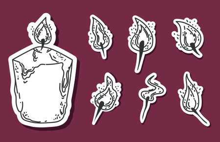 Candle with different flame sticker label line art isolated concept. Vector flat graphic design illustrationのイラスト素材