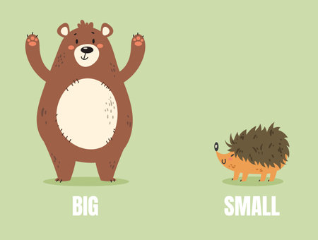 Small big different size compare cartoon animal concept. Vector flat graphic design illustrationのイラスト素材