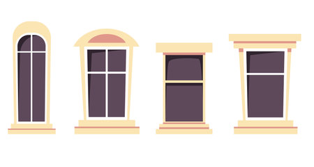 Window frame home balcony front view isolated on white background set. Vector graphic design element illustrationのイラスト素材
