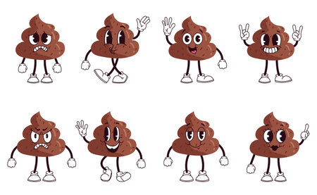 Poop cute character toilet shit emoticon poo set. Vector flat graphic design illustrationのイラスト素材