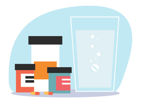 Pharmacy taking medical pharmacist pain pill medicine concept. Vector flat graphic design illustrationのイラスト素材