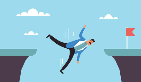 Business businessman fail down finance problem failure obstacle crisis concept. Vector flat graphic design illustrationのイラスト素材