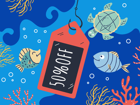 Fish sale discount special offer shopping promotion concept. Vector flat graphic design illustrationのイラスト素材