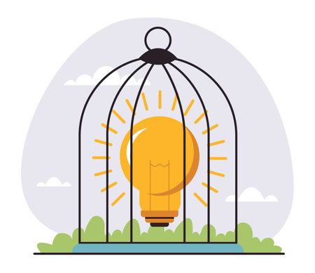 Business creativity idea locked in cage concept. Vector flat graphic design illustrationのイラスト素材