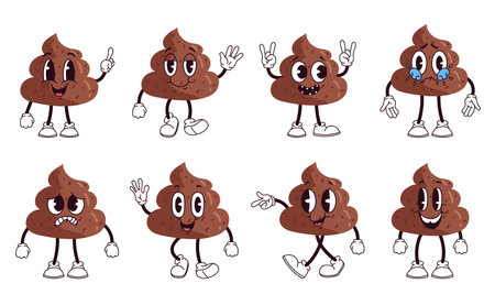 Poop cute character toilet shit emoticon poo set. Vector flat graphic design illustrationのイラスト素材