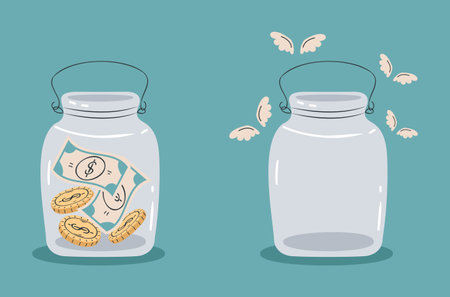 Wallet full and empty of money open pocket finance economy concept. Vector flat graphic design illustrationのイラスト素材