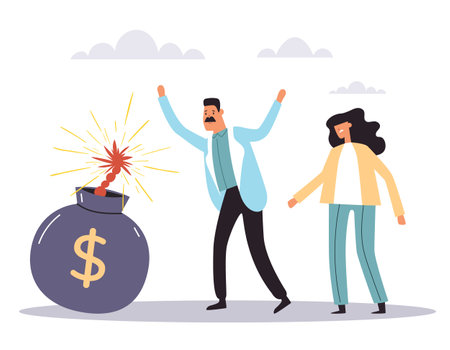 Business money bomb crisis finance economic bankruptcy crash concept. Vector flat graphic design illustrationのイラスト素材