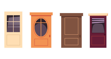 Doors game house front view doorway isolated set. Vector flat graphic design illustrationのイラスト素材