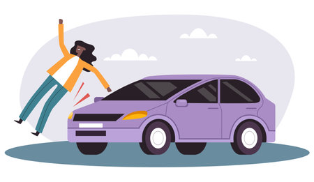 Car traffic crash injury accident road hit pedestrian concept. Vector flat graphic design illustrationのイラスト素材