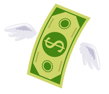 Money fly wing banknote coin cash business finance concept. Vector flat graphic design illustrationのイラスト素材