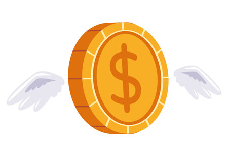 Money fly wing banknote coin cash business finance concept. Vector flat graphic design illustrationのイラスト素材
