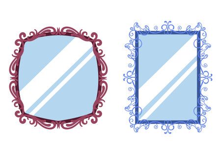 Mirror frame picture doodle art retro vintage royal ornament style isolated set. Vector flat graphic design illustrationのイラスト素材