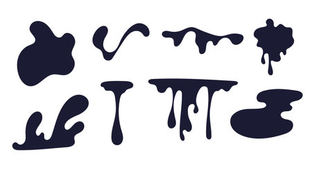 Black water drop splash shadow isolated set. Vector graphic design illustrationのイラスト素材