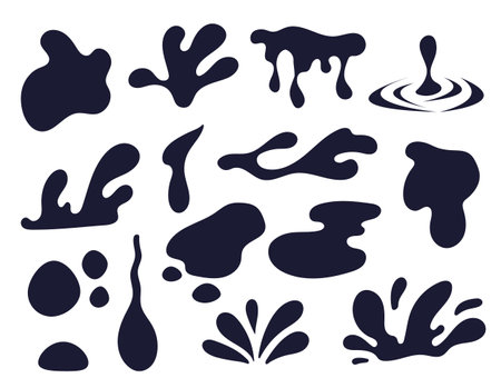 Black water drop splash shadow isolated set. Vector graphic design illustrationのイラスト素材