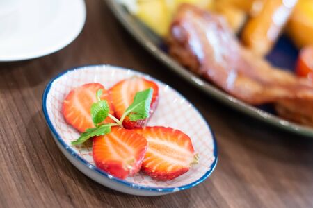 It is a delicious strawberry. It is fruit in the breakfast.の写真素材