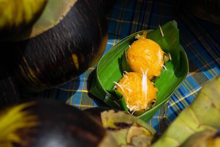 Khanom tan is a local popular Thai dessert which can be found in the provinces that have sugar palm, such as Phetchaburi, Nakhon Pathom and Suphanburi.の写真素材